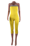 Yellow Casual Solid Patchwork Strapless Skinny Jumpsuits