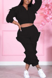 Red Fashion Casual Solid Basic Hooded Collar Long Sleeve Two Pieces