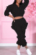 Black Fashion Casual Solid Basic Hooded Collar Long Sleeve Two Pieces