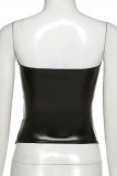 Black Fashion Sexy Solid Hollowed Out Strap Design Strapless Tops