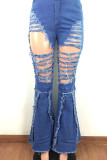 Blue Street Polyester Denim Solid Ripped Boot Cut Bottoms