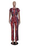 multicolor Street Fashion adult crop top Patchwork contrast color bow-knot asymmetrical Print Two Pie