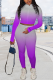 Purple Casual Print Letter Turndown Collar Long Sleeve Two Pieces