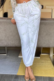 White Casual Print Patchwork Harlan Mid Waist Harlan Bottoms