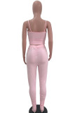 Pink Milk Silk Fashion Sexy adult Ma'am Solid Draped Two Piece Suits pencil Sleeveless Two Pieces