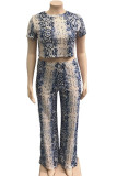 Blue Sexy adult Fashion O Neck Animal Prints Two Piece Suits Print serpentine