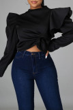 White Fashion Casual Solid Patchwork Flounce Half A Turtleneck Tops