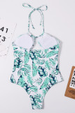 Green Fashion Sexy Print Hollowed Out Backless Swimwears