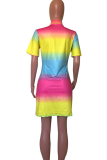 Multicolor Sexy Striped Tie-dye Half A Turtleneck A Line Dresses