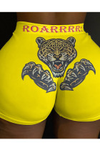 Yellow Polyester Elastic Fly Mid Animal Prints shorts Bottoms