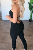 Grey Sexy Solid Patchwork Spaghetti Strap Skinny Jumpsuits