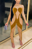 Blue Sexy Patchwork Mesh O Neck Skinny Jumpsuits