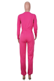 Tangerine Red Casual Solid Draw String O Neck Regular Jumpsuits