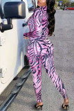 multicolor Sweet Print O Neck Skinny Jumpsuits
