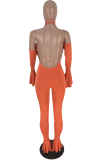 Orange Sexy Fashion stringy selvedge Backless bandage Solid Draped Long Sleeve Hanging neck 