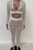 Red Sexy Patchwork See-through V Neck Long Sleeve Two Pieces