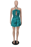 Green Sexy Patchwork Tie-dye Halter Straight Rompers