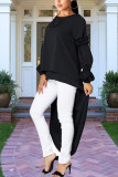 Black Celebrities Bubble sleeves Long Sleeves O neck Asymmetrical Mid-Calf Solid asymmetrical Dresses