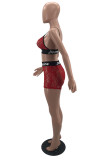 Grey Fashion Sexy Patchwork Hollowed Out See-through Backless Spaghetti Strap Sleeveless Two Pieces