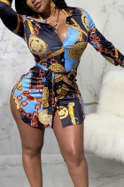 multicolor Fashion Sexy Adult Polyester Print Split Joint Turndown Collar Long Sleeve Mini Printed Dress Dresses