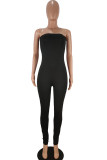 Black Fashion Casual Solid Milk. Sleeveless Wrapped Jumpsuits