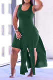 Red Sexy Solid High Opening U Neck Sleeveless Two Pieces