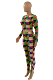 Green Casual Plaid Patchwork Half A Turtleneck Long Sleeve Two Pieces