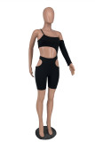 Black Fashion Sexy Solid Hollowed Out Backless Spaghetti Strap Skinny Romper