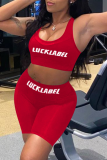 Red Casual Print Letter U Neck Sleeveless Two Pieces