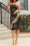 Black Sexy Casual Patchwork Backless Strapless Sleeveless Dress