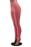 Pink Street Polyester Solid Fold Skinny Bottoms