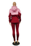 Red Casual Solid Split Joint Hooded Collar Long Sleeve Two Pieces