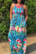 Blue Fashion Sexy Print Hollowed Out Spaghetti Strap Sleeveless Dress