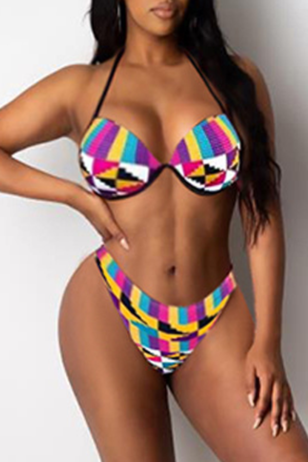 Multi-color Sexy Print Split Joint Swimwears