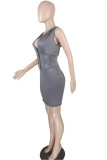 Grey Sexy Casual Solid Basic Hooded Collar Sleeveless Dress Dresses