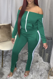 Green Sexy Patchwork Slit Bateau Neck Long Sleeve Two Pieces