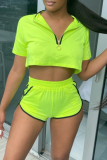 Green Sportswear Solid Patchwork Turndown Collar Sleeveless Two Pieces