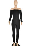 Yellow Fashion Sexy Adult Polyester Solid Split Joint Bateau Neck Skinny Jumpsuits