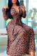 Leopard Print Fashion Casual Print With Belt Turndown Collar Long Sleeve Dresses