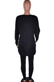Black Polyester Fashion adult Ma'am Street Solid Two Piece Suits pencil Long Sleeve Two Pieces
