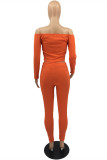 Orange Fashion Casual Solid Backless Off the Shoulder Long Sleeve Two Pieces