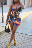 Multicolor Fashion Sexy Print Hollowed Out Backless Swimwears