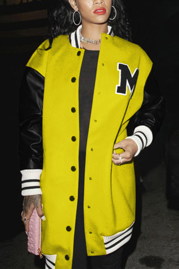 Yellow Fashion Casual Patchwork Patchwork Outerwear