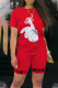 Red Casual Print Patchwork O Neck Short Sleeve Two Pieces