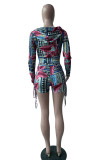 Cyan Polyester Fashion Active Print Two Piece Suits Straight Long Sleeve Two Pieces