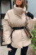 Apricot British Style Solid With Belt Mandarin Collar Outerwear