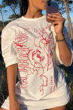 White Fashion Casual Print Basic O Neck T-shirt Dress