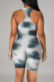 Multi-color Fashion Casual Tie Dye Split Joint U Neck Sleeveless Two Pieces
