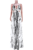 Gray Green Sexy Print Hollowed Out Spaghetti Strap Irregular Dress Dresses