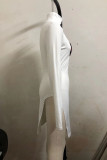 White Sexy Print Slit Turtleneck Pencil Skirt Dresses